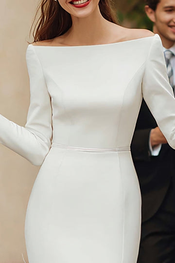 Robe de fiançailles midi moulante ivoire avec franges